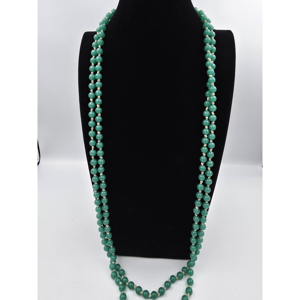 Vintage Uranium Green Glass Beaded Flapper Necklace Long opera 74 UV Glow - Picture 3 of 11